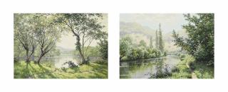 Rene Charles Edmond His - A river landscape; and A pathway by a river