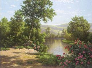 René Charles Edmond His - A summer\'s day at the banks of the river