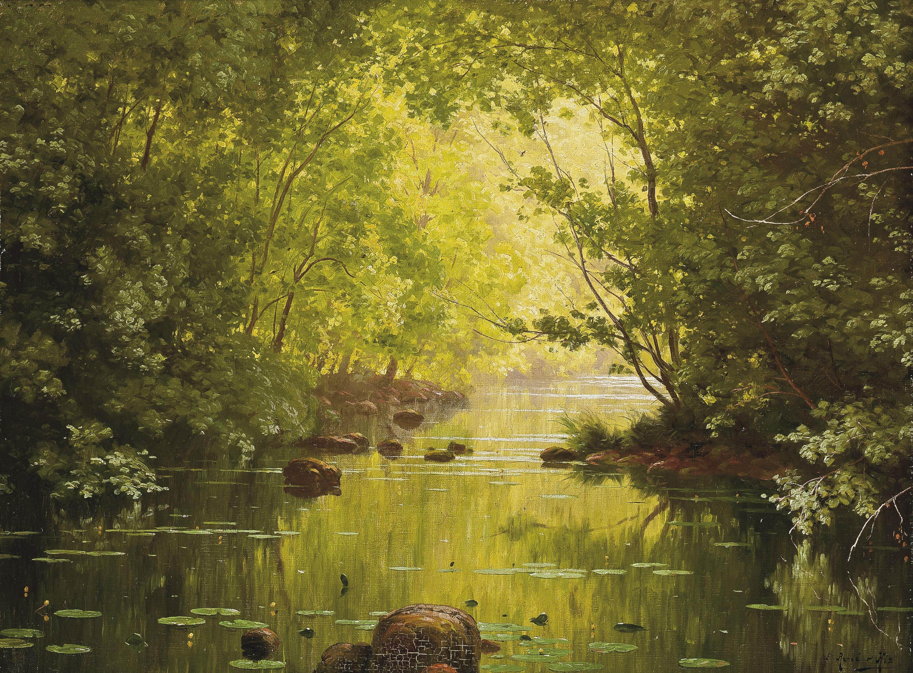 René Charles Edmond His - A tranquil stretch of the river