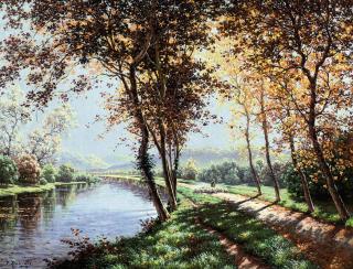 René Charles Edmond His - Herding sheep on the riverbank