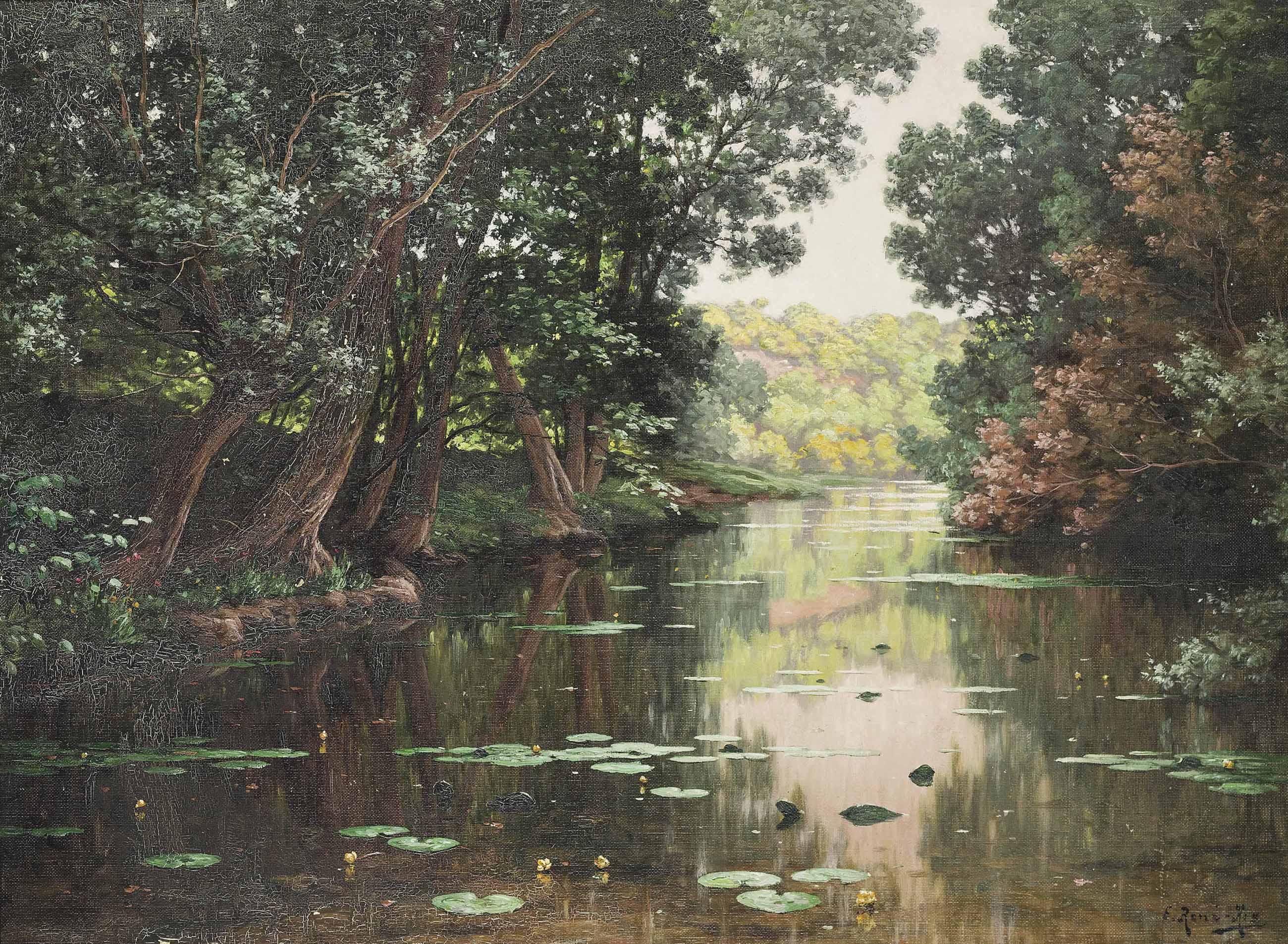 René Charles Edmond His - Water Lilies on the river