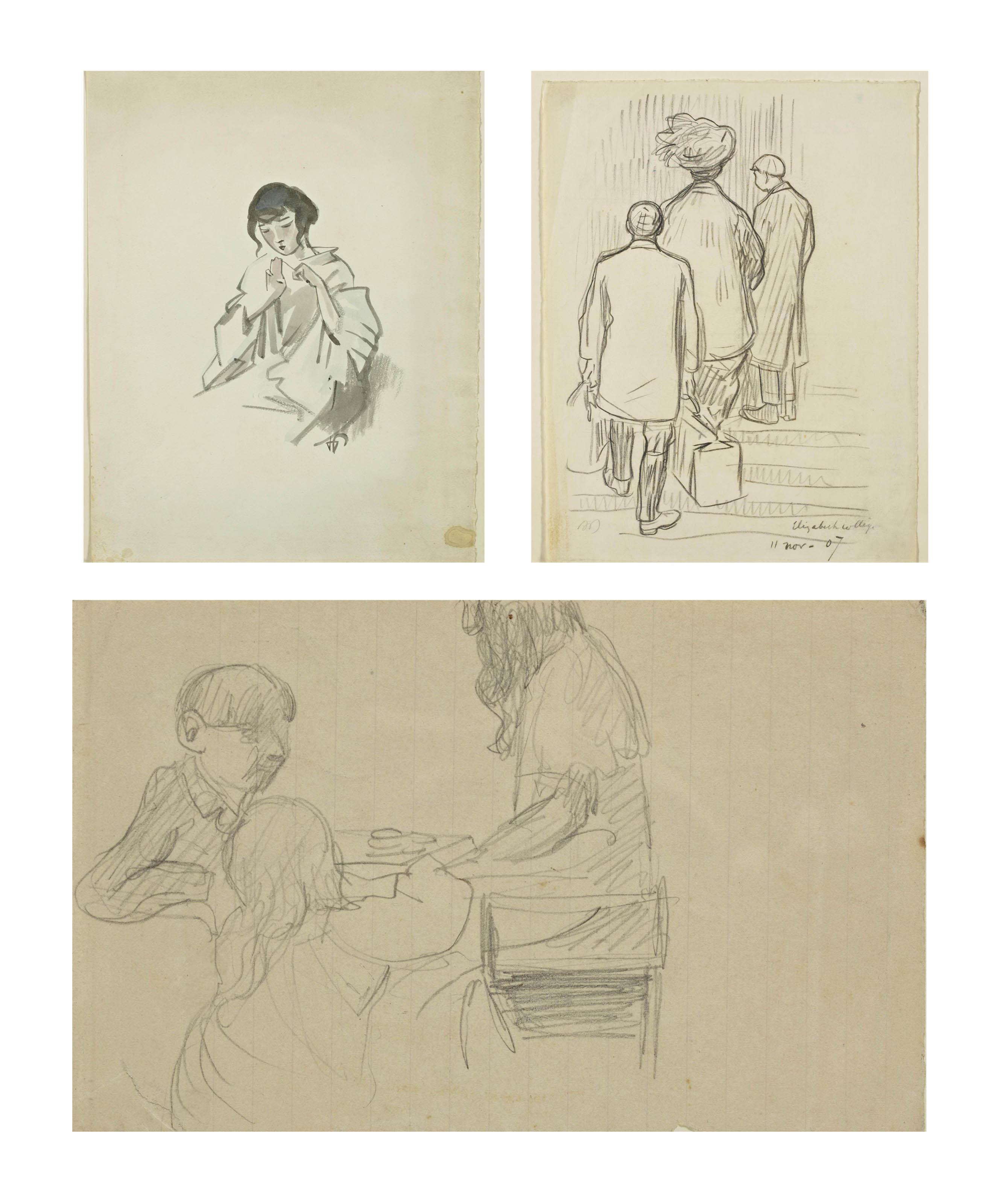 Rene-Georges Hermann-Paul - Pauline et son fils Jean et le valet de chambre arrivant à Elisabeth College