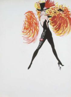 René Gruau - Dancer With Orange And Yellow Feathers