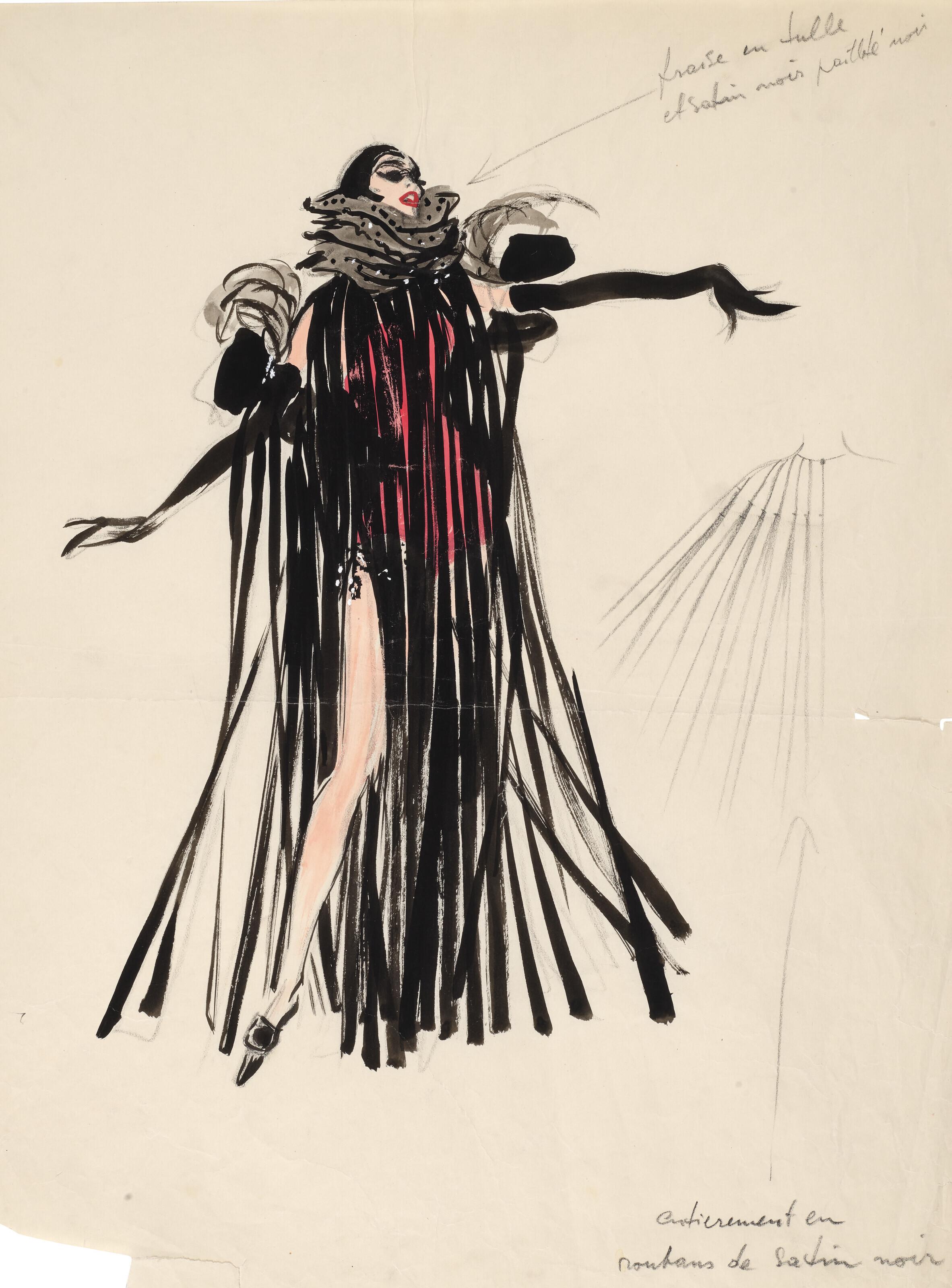 René Gruau - Fraise en tulle et satin noir, paillette noire – Ciné Bijou