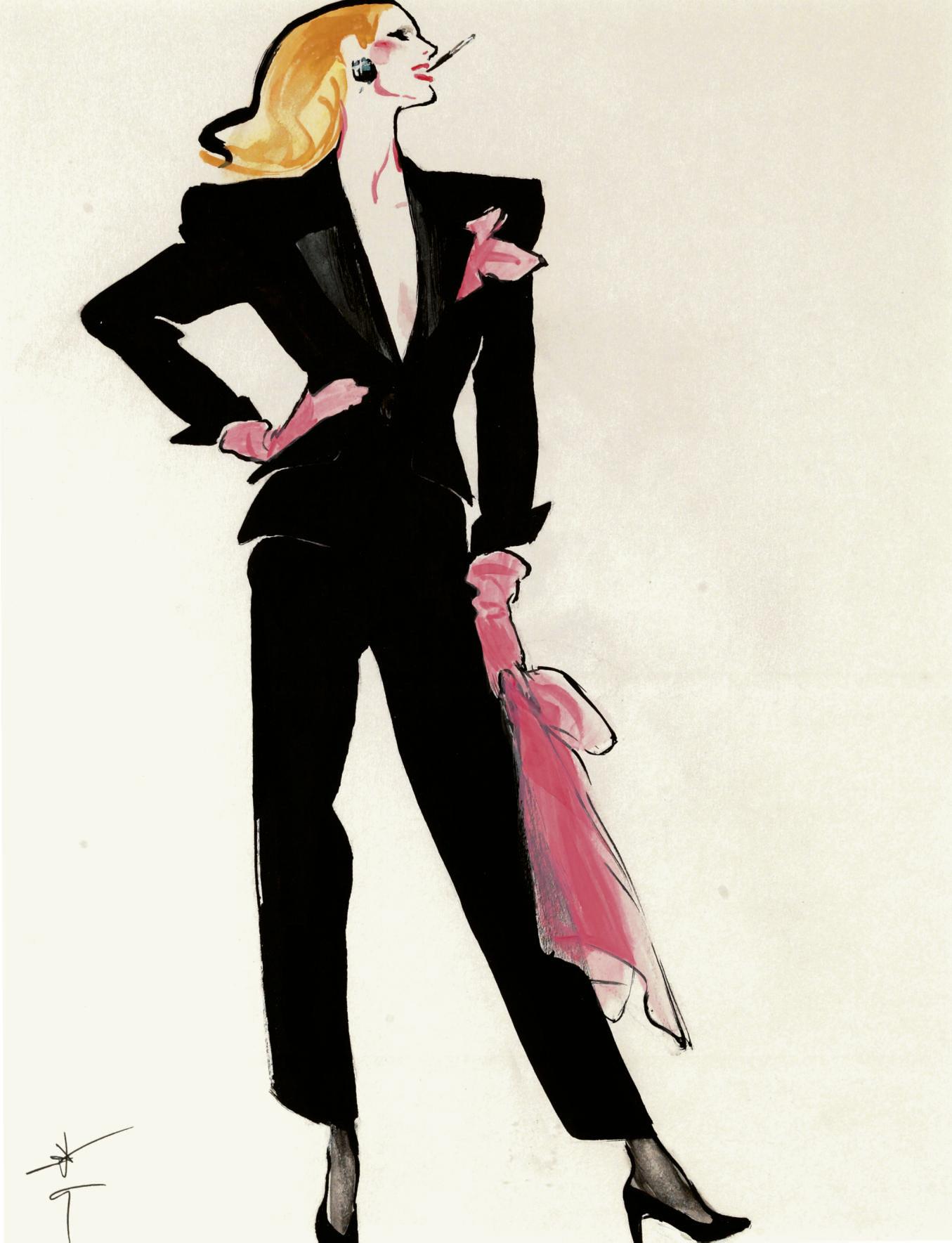 Rene Gruau - Illustration Of Yves Saint-Laurent Woman\'S Suit For Madame Figaro, 1987