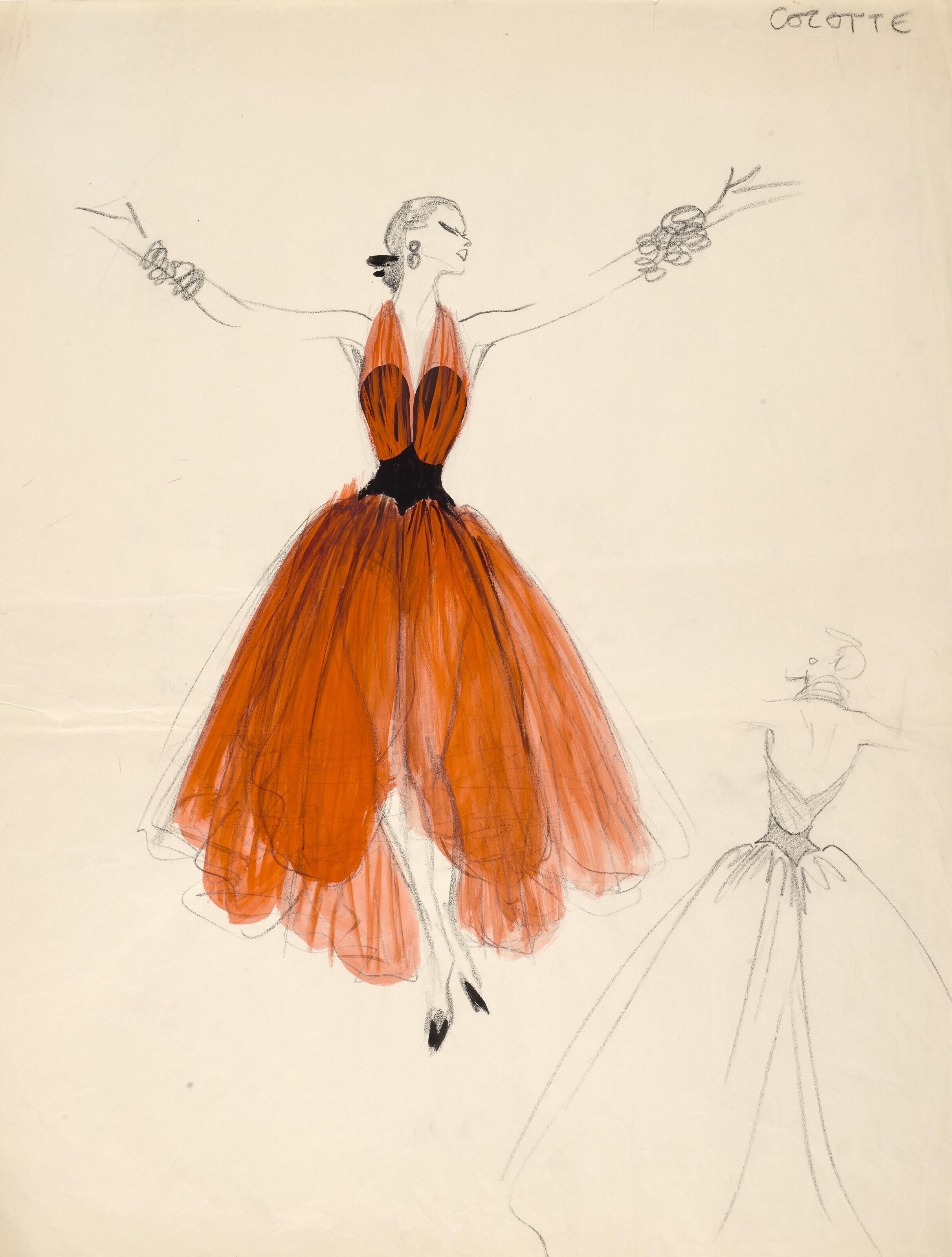 René Gruau - Maquette de costume pour \'\'Ciné Bijou - Cocotte\'\' (1953)