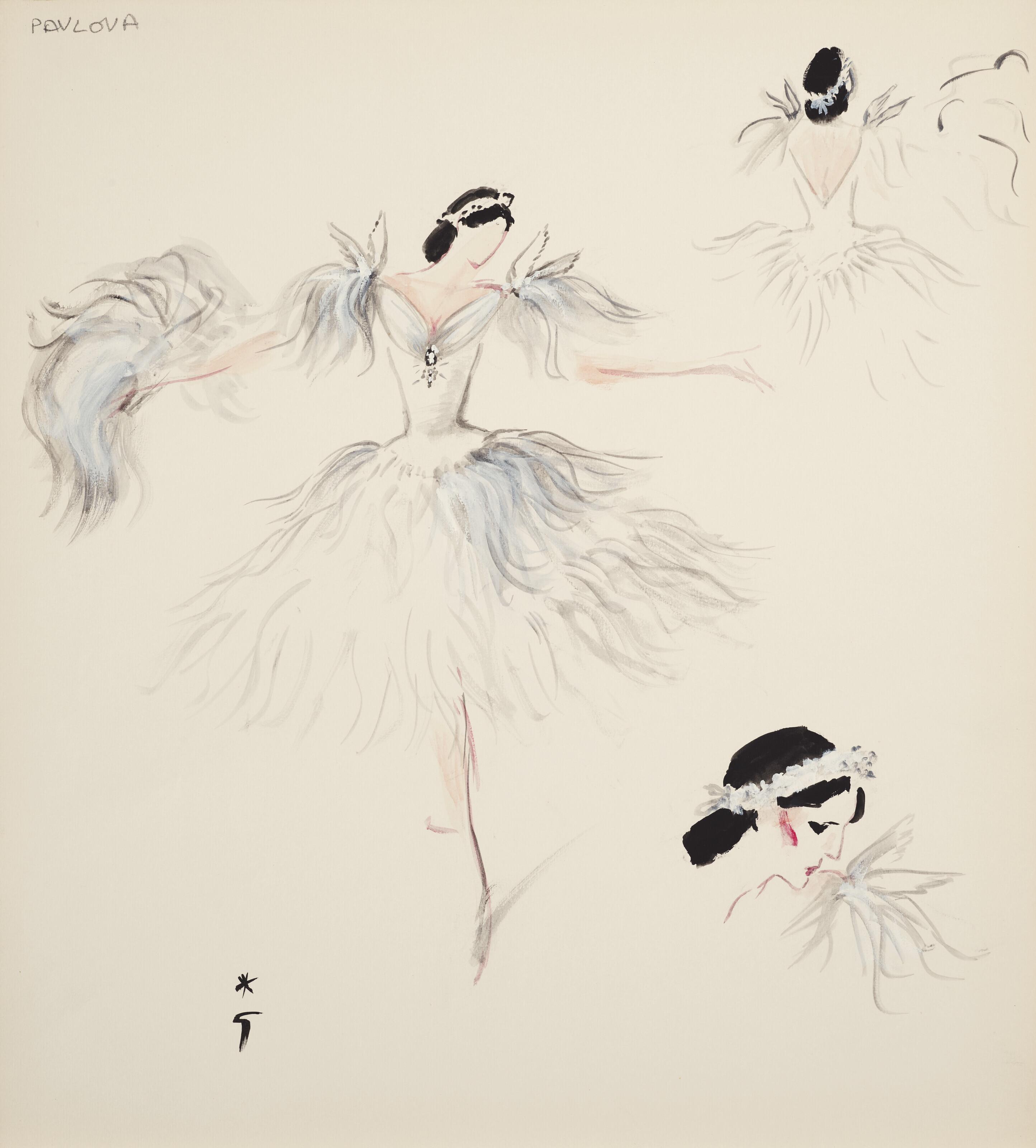 René Gruau - Maquette de costume pour \'\'Les Valses de Ravel - Pavlova\'\'