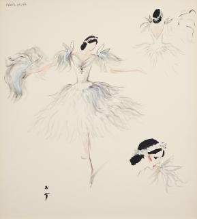 René Gruau - Maquette de costume pour \'\'Les Valses de Ravel - Pavlova\'\'