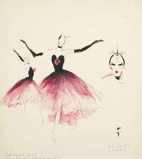 René Gruau - Maquette de costume pour \'\'Les Valses de Ravel\'\'