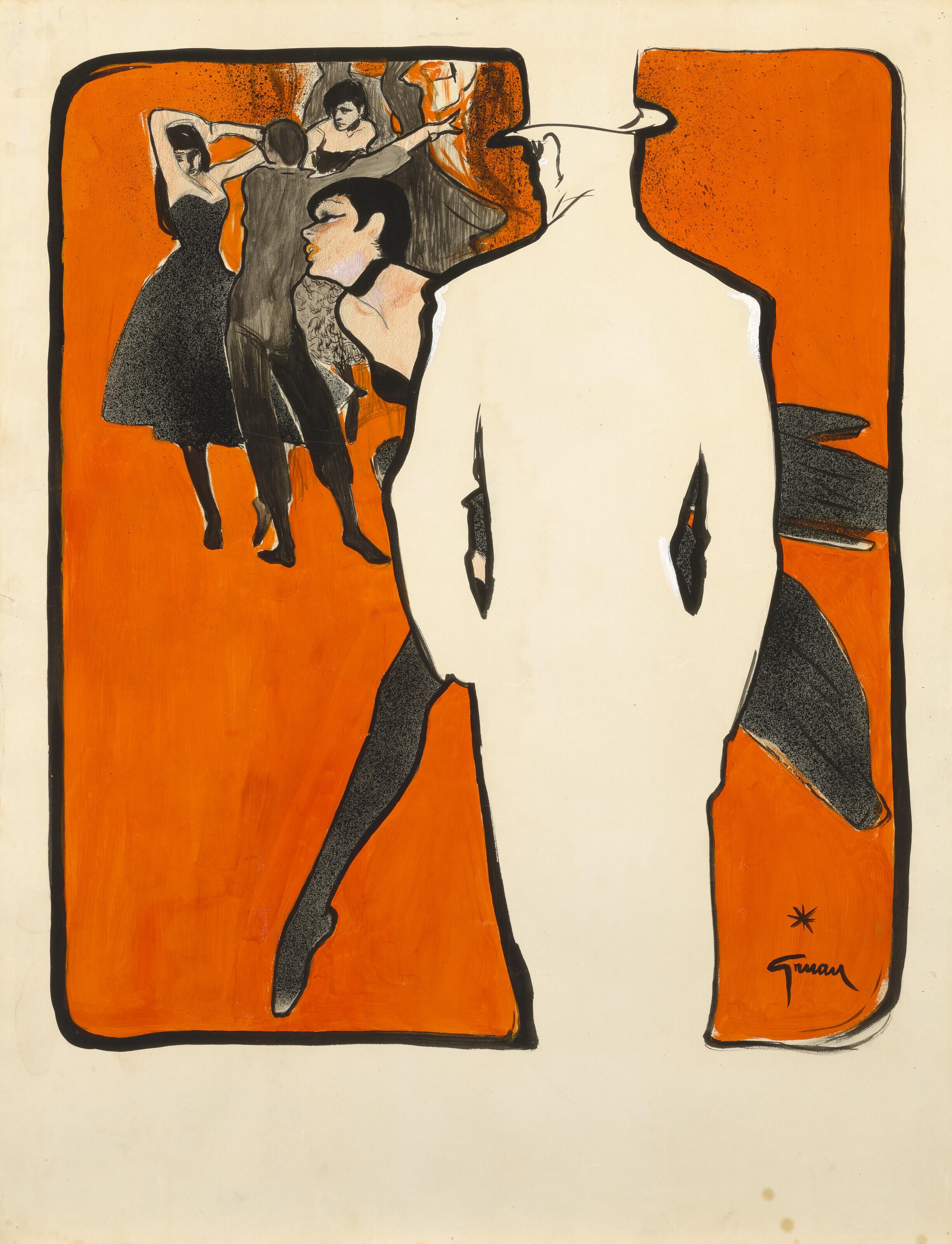 René Gruau - Projet d\'affiche et de couverture de programme pour une tournée américaine des Ballets de Paris