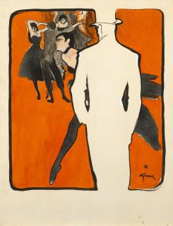 René Gruau - Projet d\'affiche et de couverture de programme pour une tournée américaine des Ballets de Paris