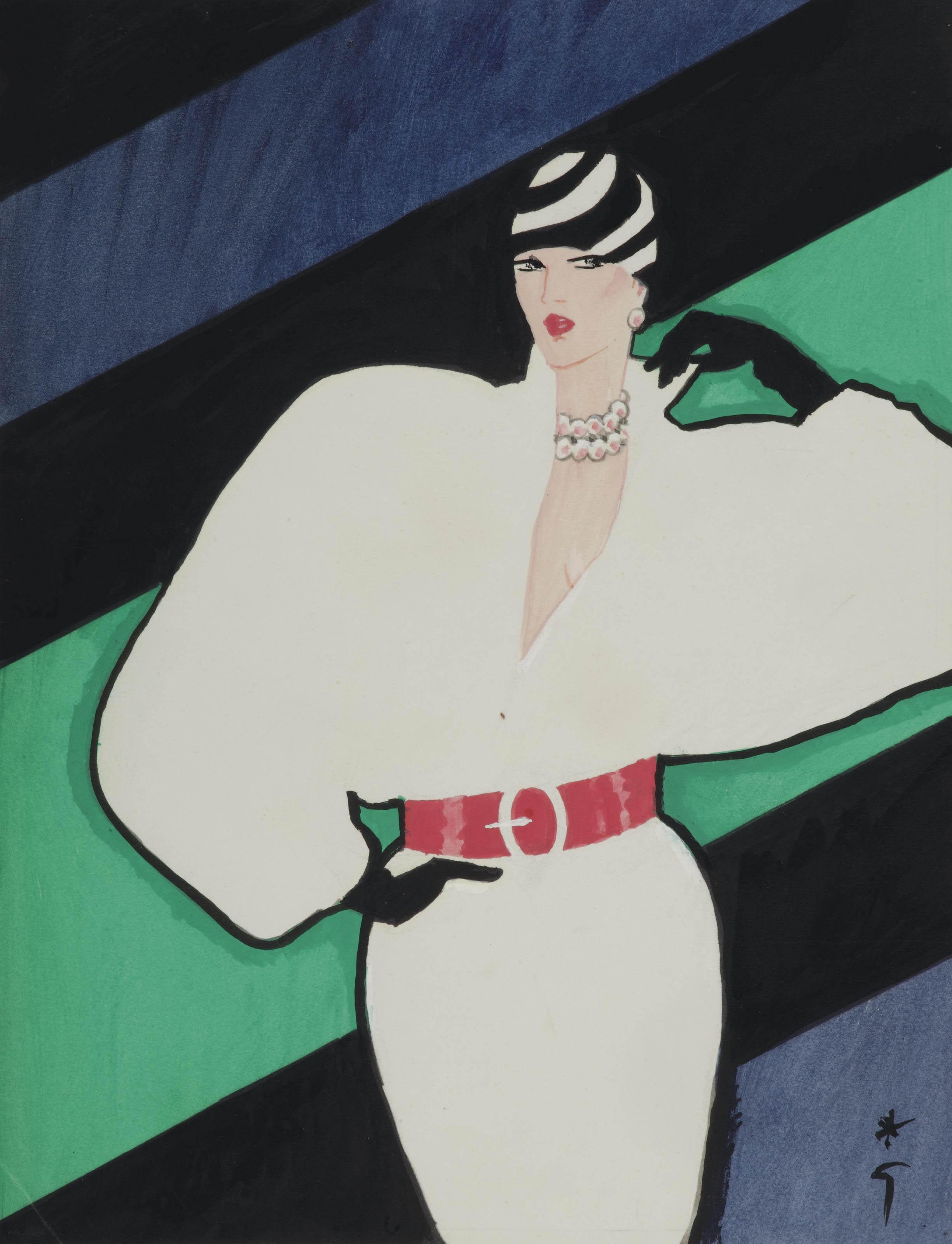 René Gruau - Woman in a white dress