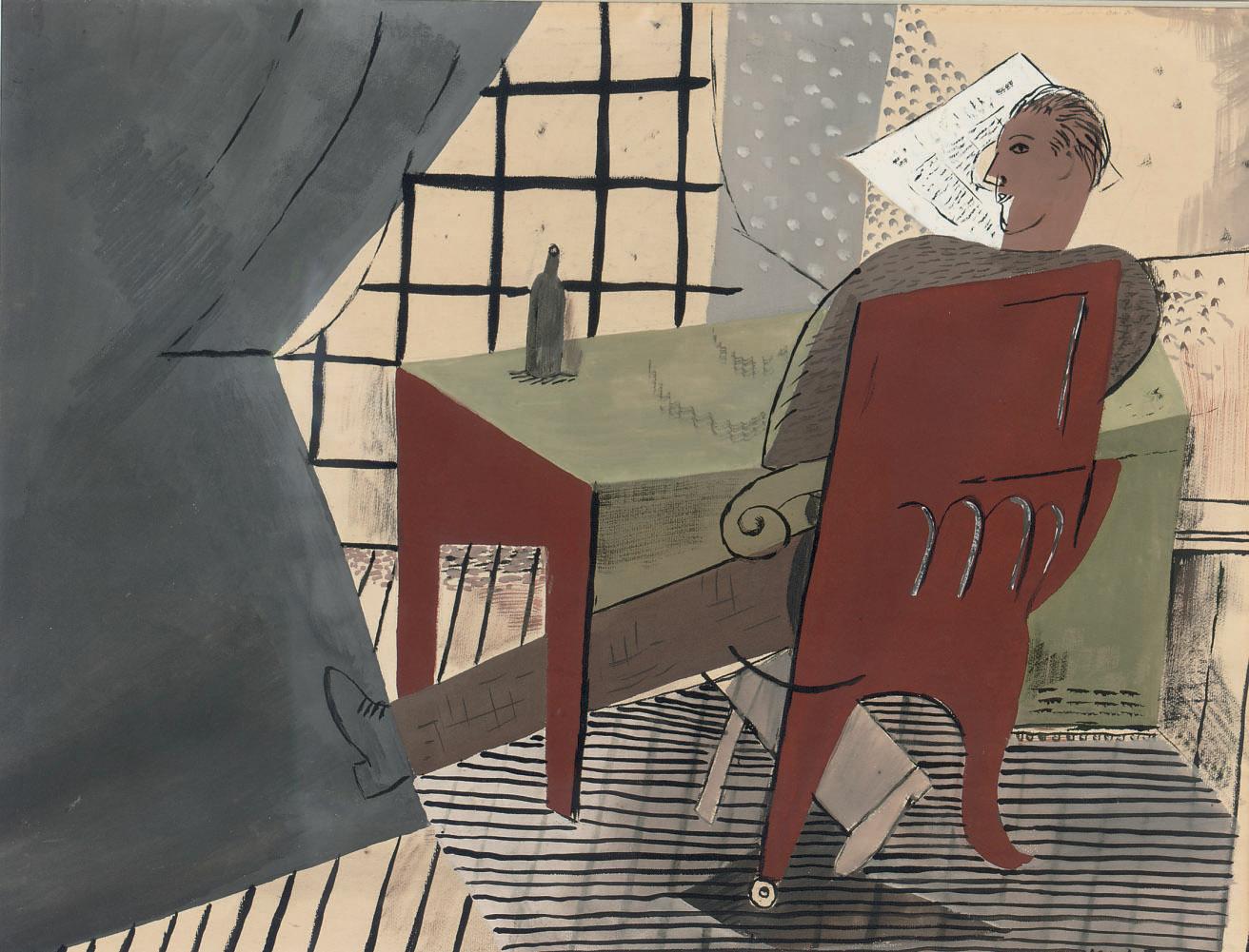 René Guiette - La lecture: a man reading