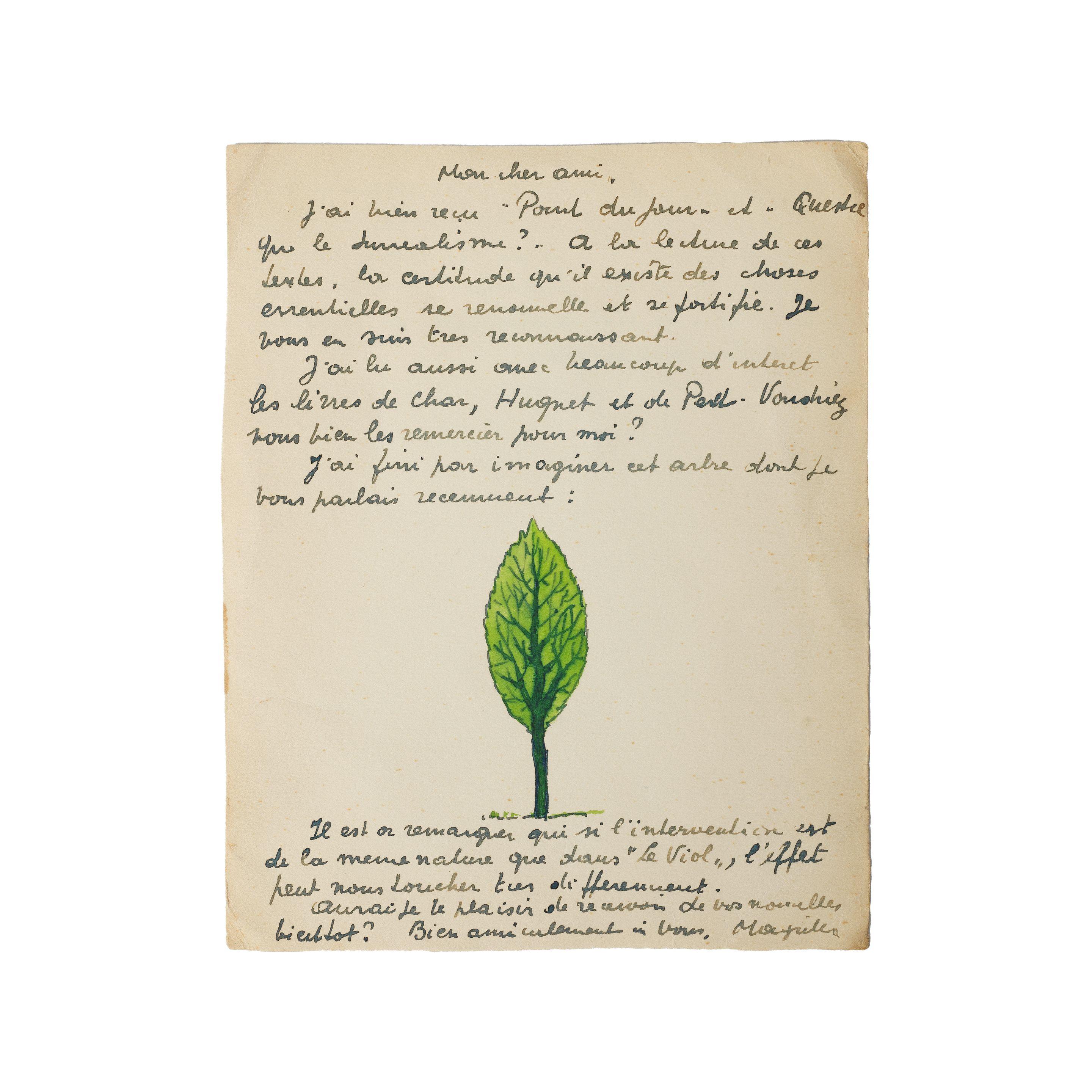 René Magritte - Lettre manuscrite ornée d\'un dessin aquarellé