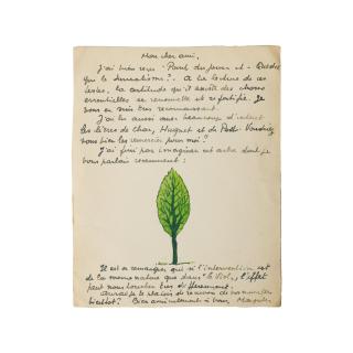 René Magritte - Lettre manuscrite ornée d\'un dessin aquarellé