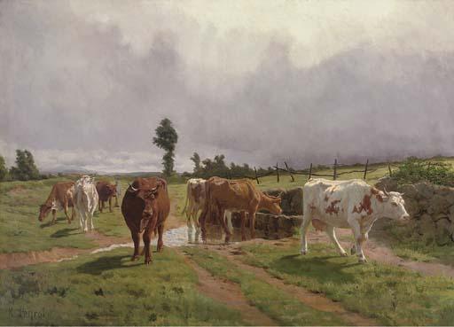 René Peyrol - Cattle watering by a stream