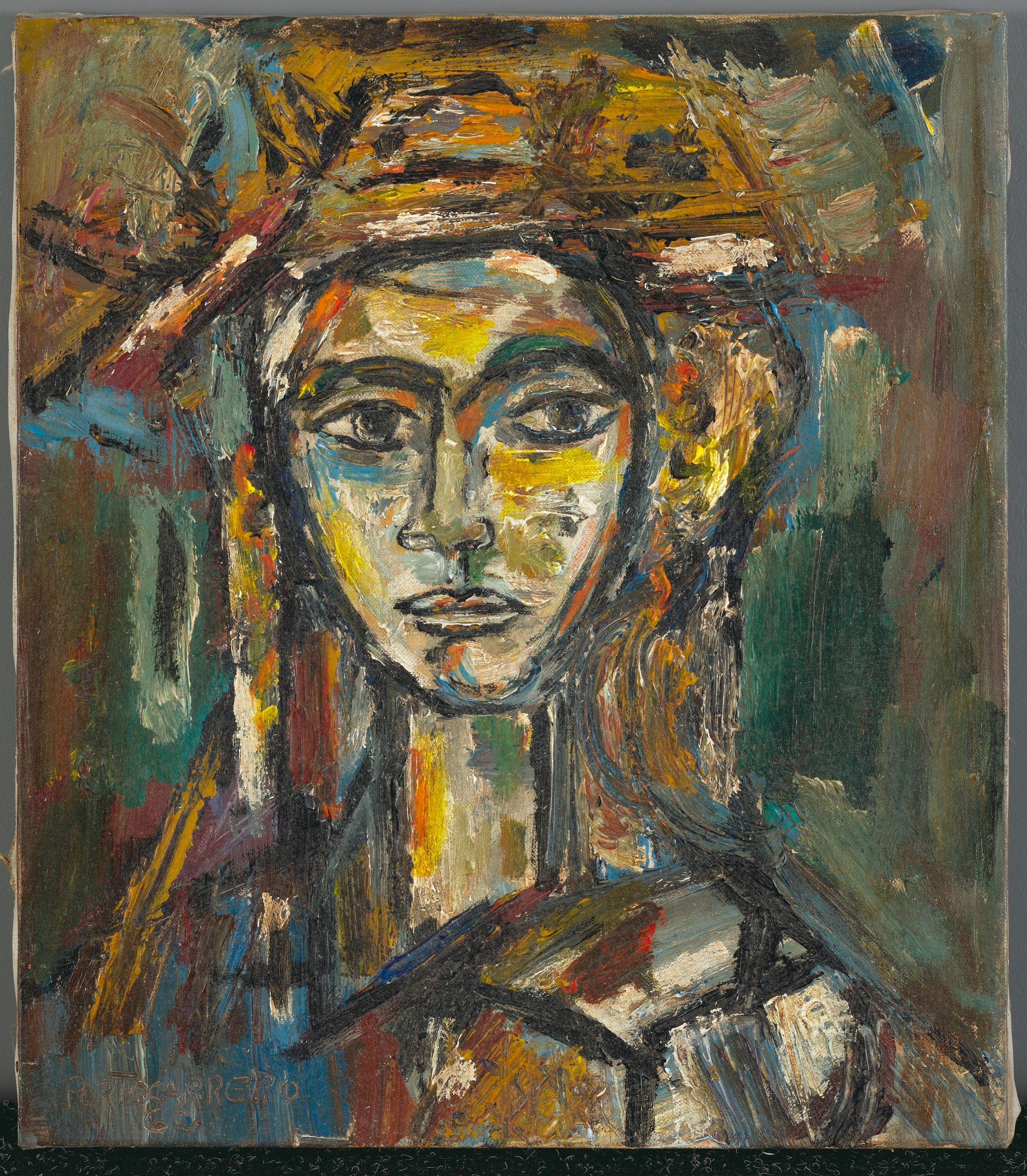 René Portocarrero - Busto de mujer 15 15/16 x 14 in (40.5 x 35.5 cm)