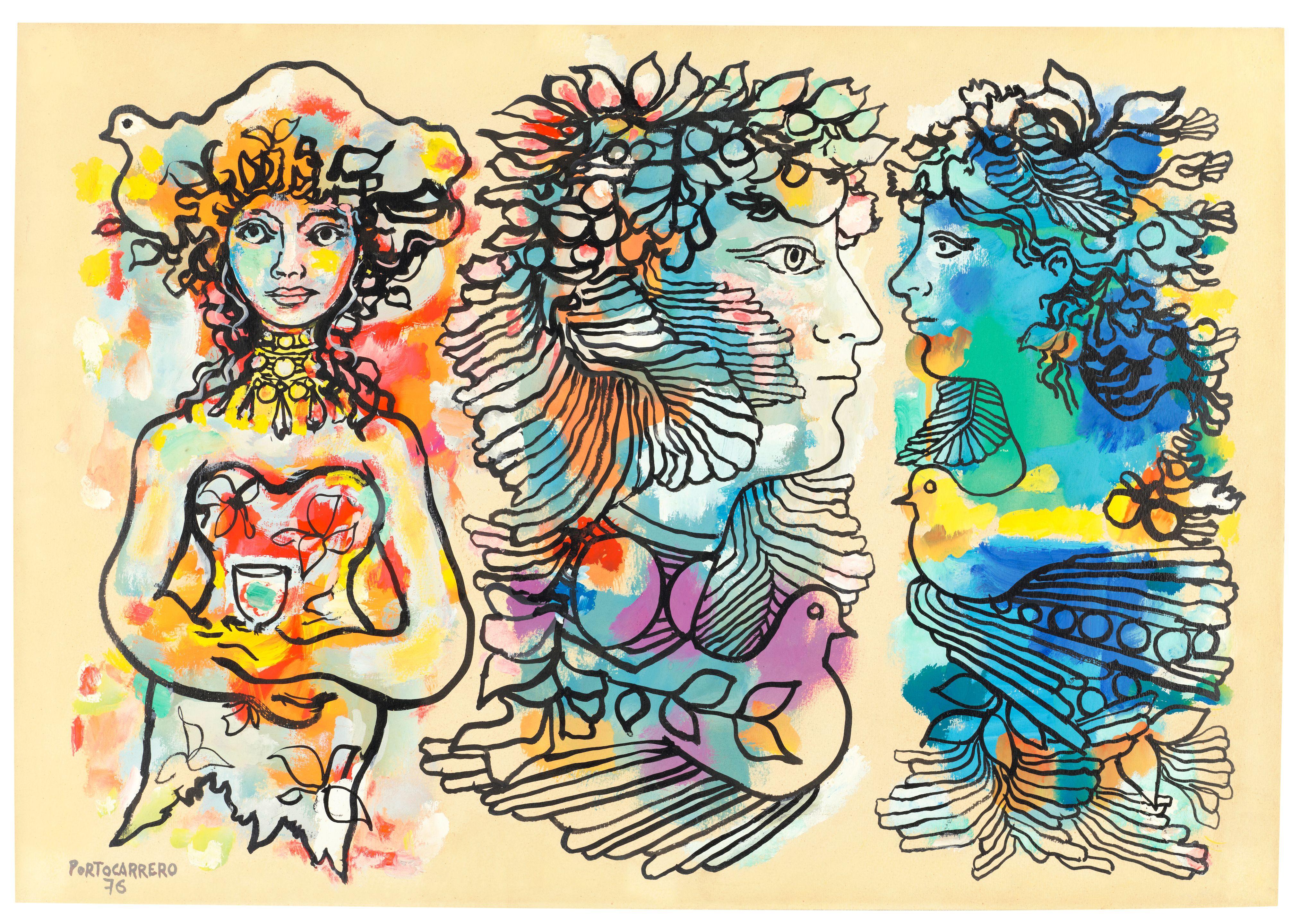 René Portocarrero - Figura sedente y Retratos de Flora