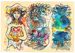 René Portocarrero - Figura sedente y Retratos de Flora