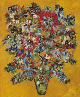 René Portocarrero - Florero sobre fondo amarillo