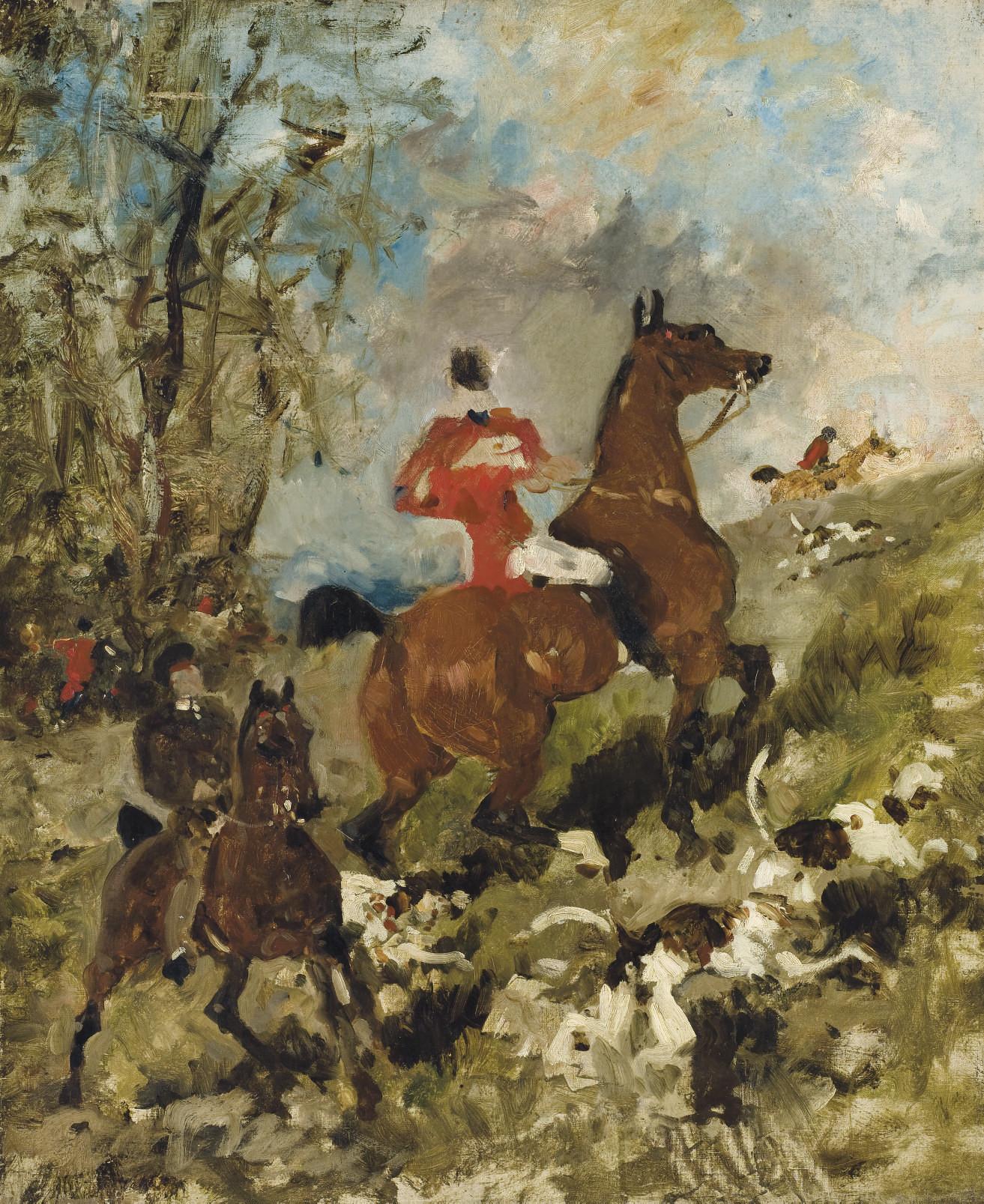 Rene Princeteau - Le comte Geoffroy de Ruillé et son fils à la chasse