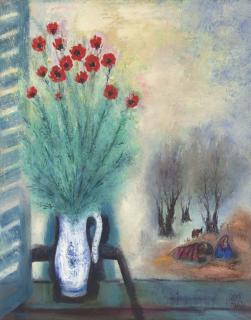 Reuven Rubin - Bouquet of Flowers With A Landscape