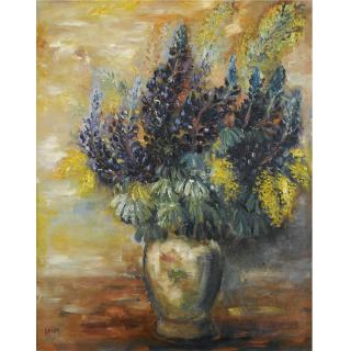 Reuven Rubin - Delphiniums And Mimosas