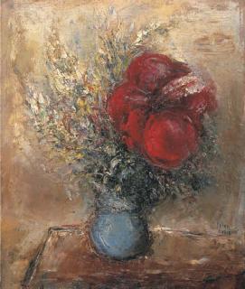 Reuven Rubin - Red Hibiscus In A Vase