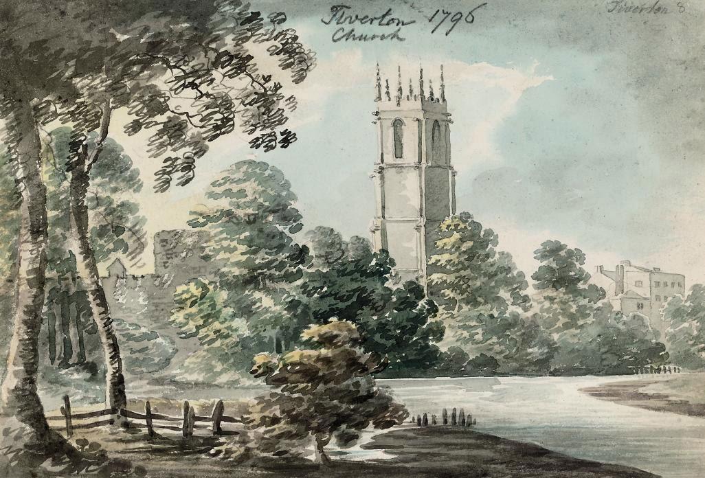 Rev. John Swete - Views of Devon, Somerset and Monmouthshire including: Tiverton Church (illustrated); Dunster Castle; Bickleigh Court, Devon; and Budshead Barn