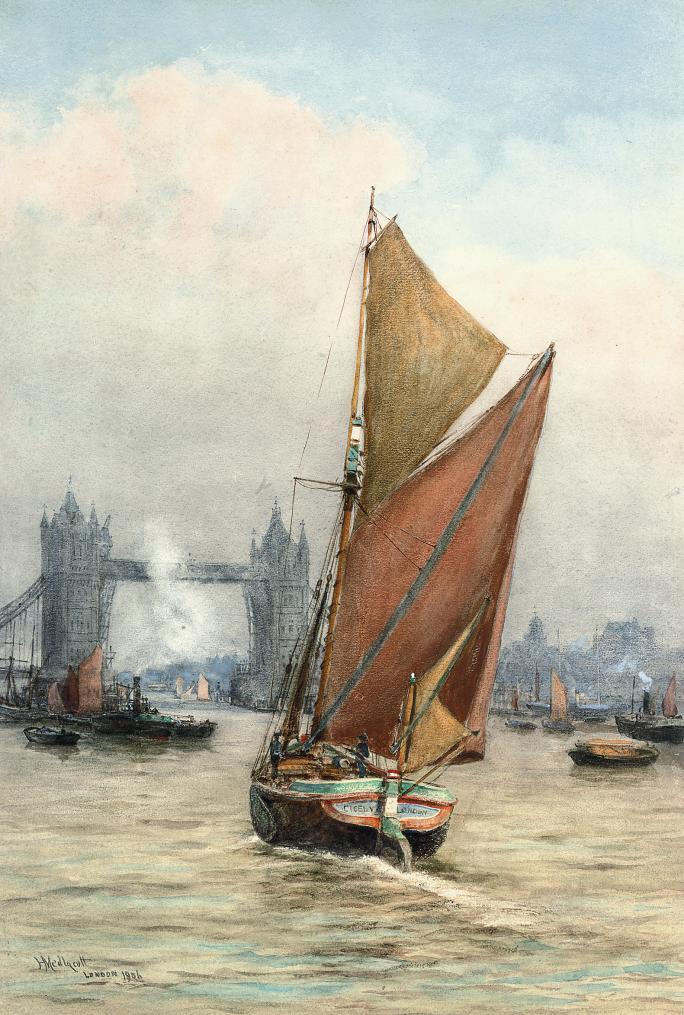 Rev. Sir Hubert James Medlycott, 6Th Bt. - The Thames barge Cicely of London approaching Tower Bridge