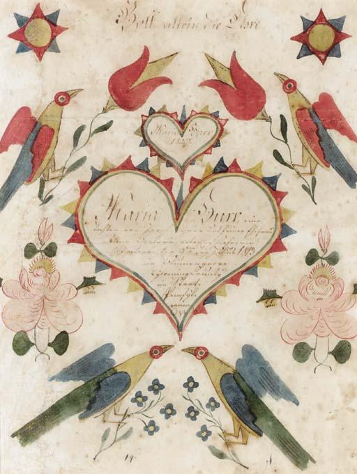 Reverend Henry Young - Birth and Baptismal Certificate for Maria Derr, dated 1827