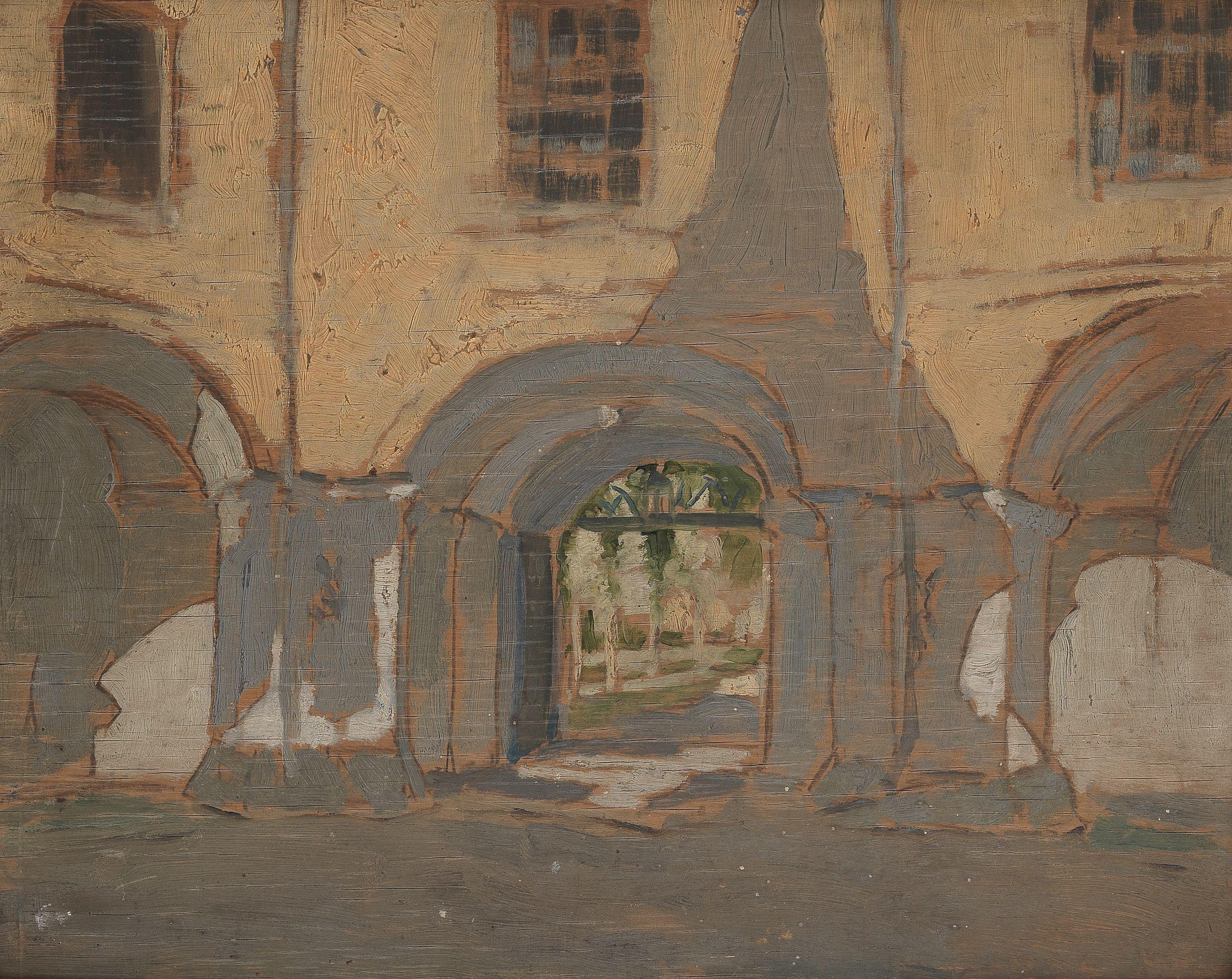 Rex Whistler - A Courtyard, Thought To Be Plas Newydd Stable Yard 32.7 X 40.6 (12 7/8 X 16 In.)