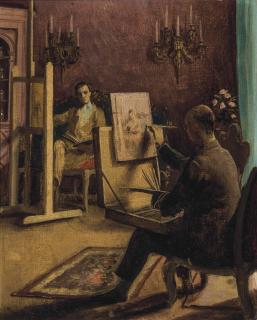 Rex Whistler - Conversation piece: Lord Berners and Cecil Beaton painting at Ashcombe