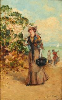 Ricardo Corchon y Diaque - The Morning Walk framed 43.0 x 35.0 x 7.0 cm (16 15/16 x 13 3/4 x 2 3/4 in).