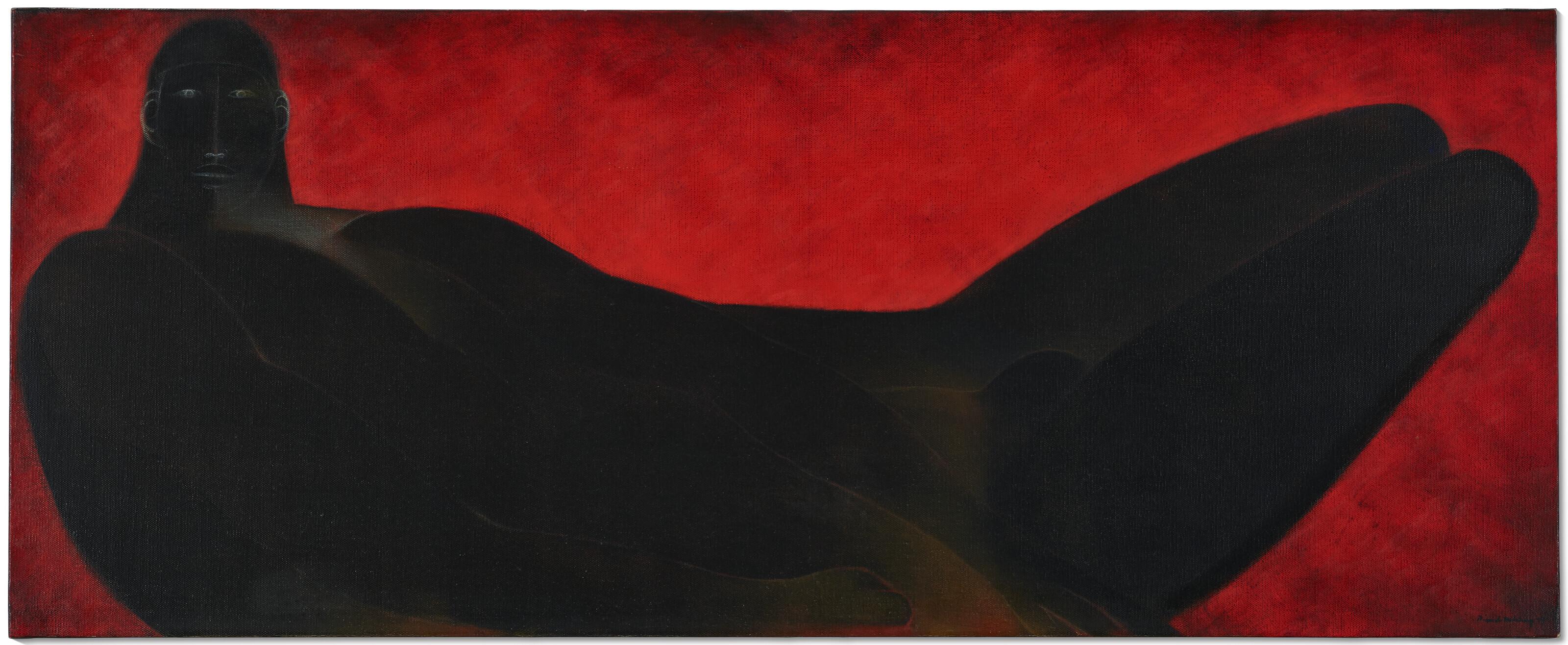 Ricardo Martínez - Figura yacente sobre fondo rojo