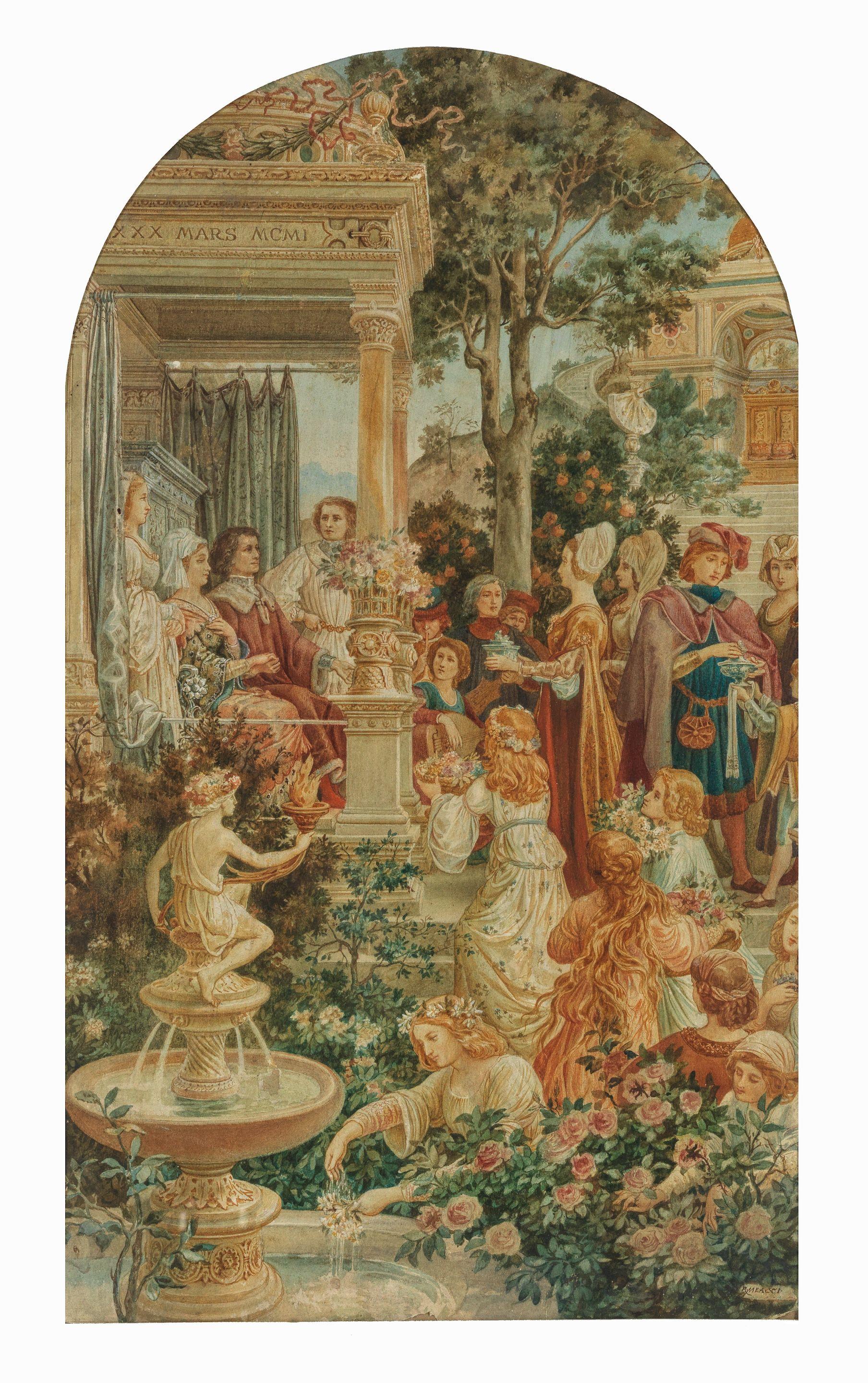 Riccardo Meacci - The Wedding 55 X 33Cm (21 5/8 X 13In) With Arched Top.