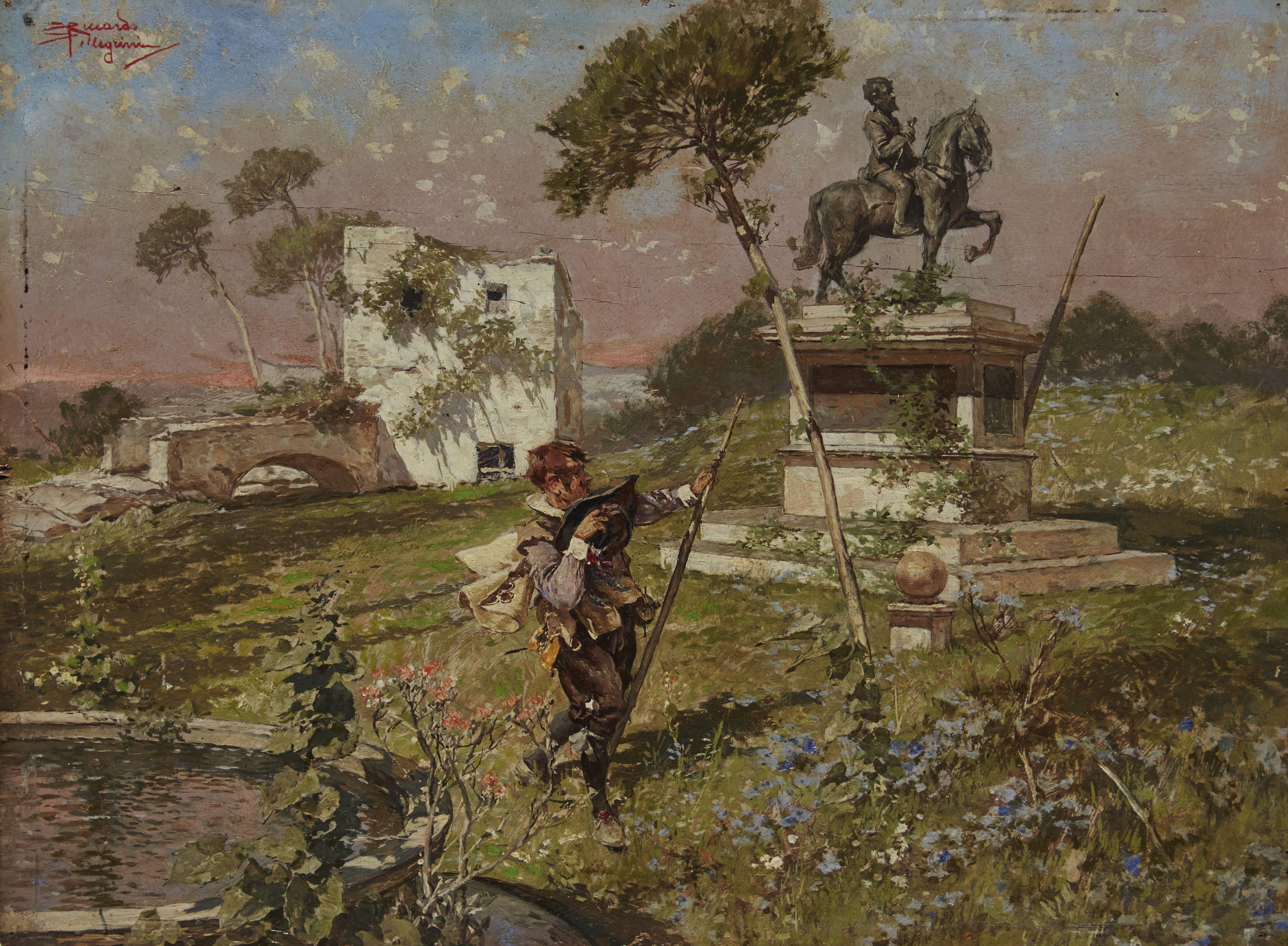 Riccardo Pellegrini - Nel parco con statua equestre