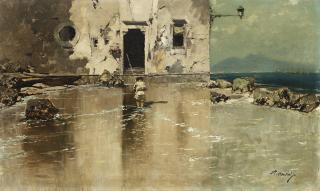 Riccardo Pellegrini - Paesaggio costiero con pescatore