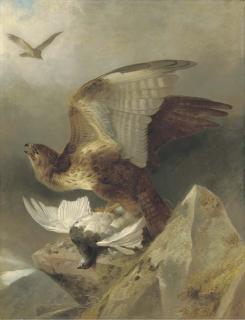 Richard Ansdell, R.A. - A Buzzard With A Ptarmigan In A Highland Landscape