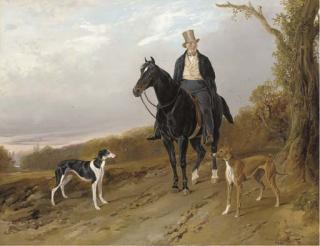 Richard Ansdell, R.A. - Charles, 2nd Earl of Talbot, on a dark bay hunter, with his greyhounds Top and Tabinet