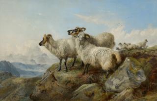 Richard Ansdell, R.A. - Mountainous landscape with sheep