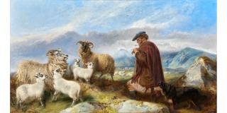 Richard Ansdell, RA - Highland Shepherd with Ewes and Lambs