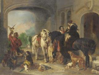 Richard Ansdell - Queen Victoria And Prince Albert With Children And Attendants Setting Off For The Hunt