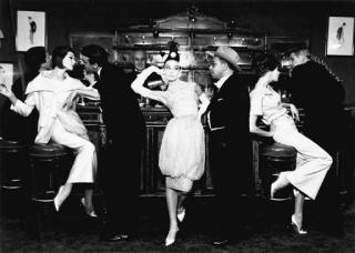 Richard Avedon - Audrey Hepburn and Art Buchwald with Simone, Barbara Mullen, Frederick Eberstadt and Dr. Reginald Kernan, Evening dresses by Balman, Dior, Patuo, Maxim\'s Paris