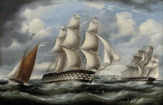 Richard B. Spencer - A Royal Navy three-decker and frigate passing in the Channel