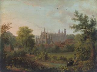 Richard Bankes Harraden - A View of King\'S College, Cambridge From The River Cam, With Figures On The Bank
