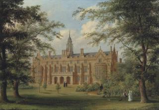 Richard Bankes Harraden - A View Of Sidney Sussex College, Cambridge, With Figures On The Grass