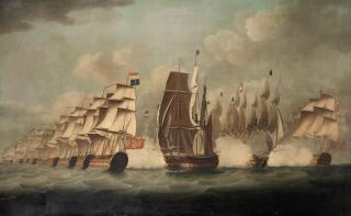 Richard Barnett Spencer - The Battle of Cape St Vincent, 14th February 1797 bears inscription on partial label affixed to stretcher verso