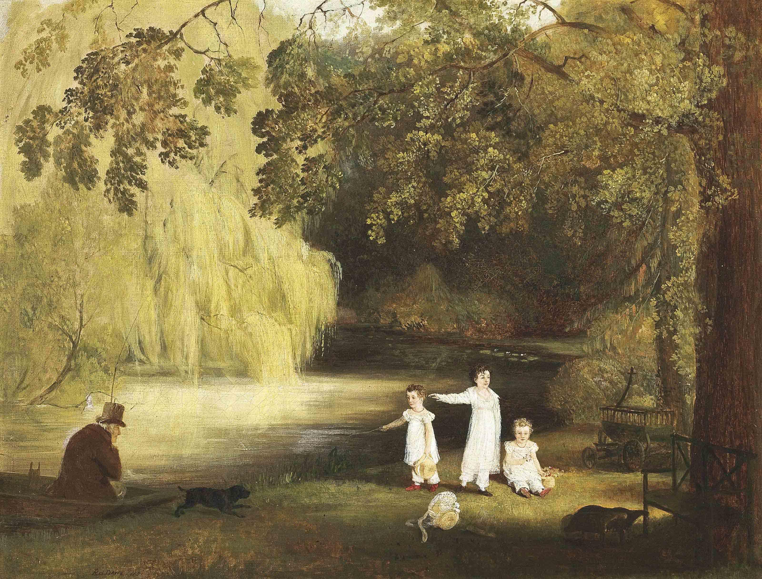 Richard Barrett Davis, R.B.A. - Portrait of the Howard-Vyse family by the lake at Stoke Place