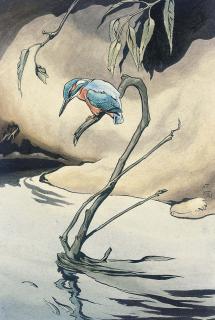 Richard Barrett Talbot Kelly, R.I. - A kingfisher on a branch (illustrated); and A hovering kingfisher